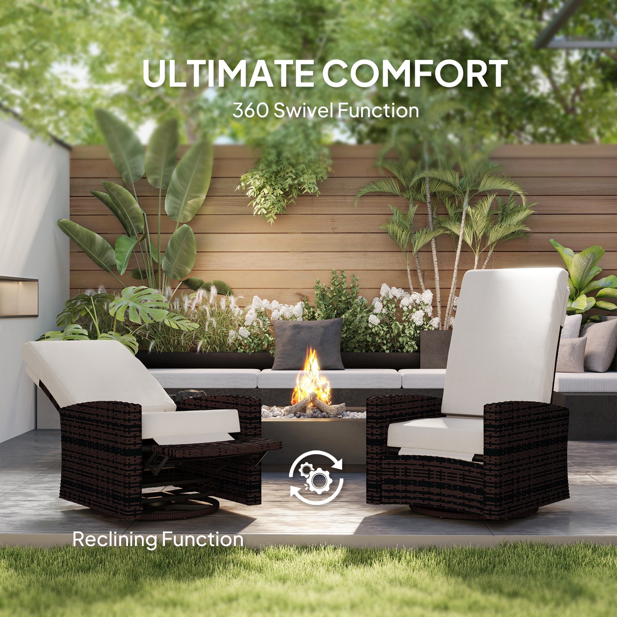 Outsunny Outdoor Rattan Wicker Lounge Chair with Footrest & Soft Cushion for Patio, Garden, Backyard, Khaki 