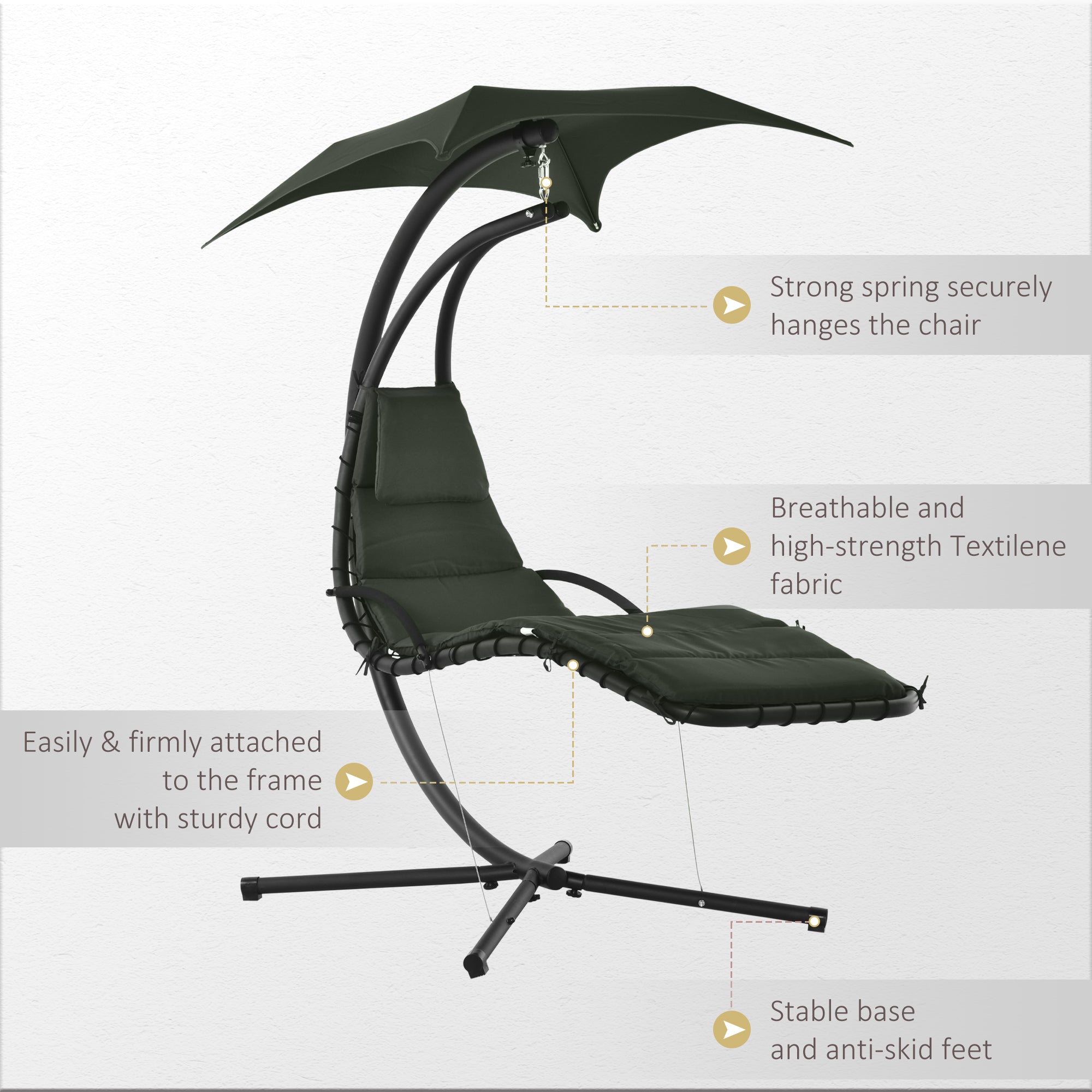 Outsunny Floating Chaise Lounge Outdoor Swing Chair Hammock with Stand Canopy Charcoal Grey 