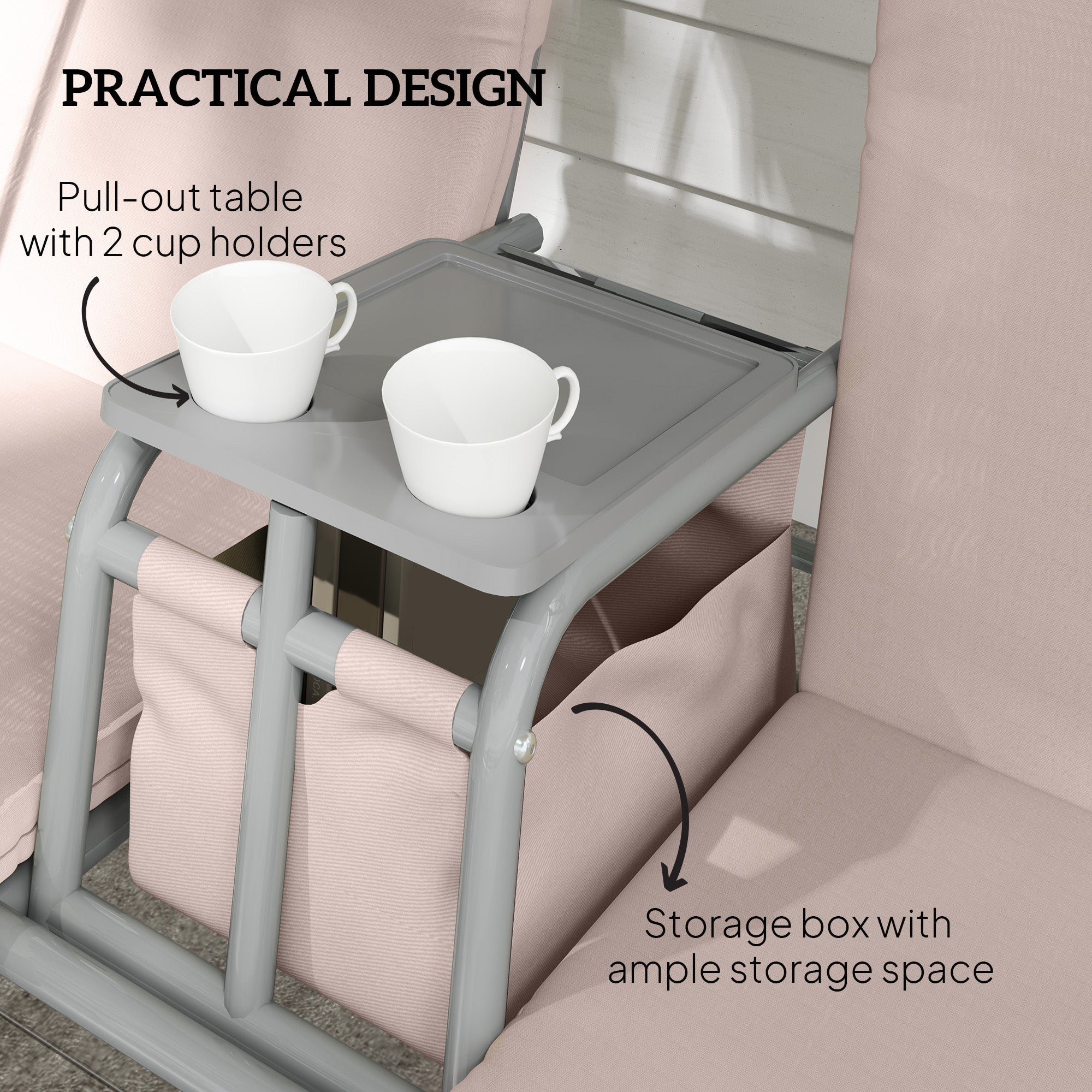 Outsunny Double Outdoor Swing Chair 2 Person Covered Swing Porch Swing w/ Pivot Table and Storage Console, Beige 