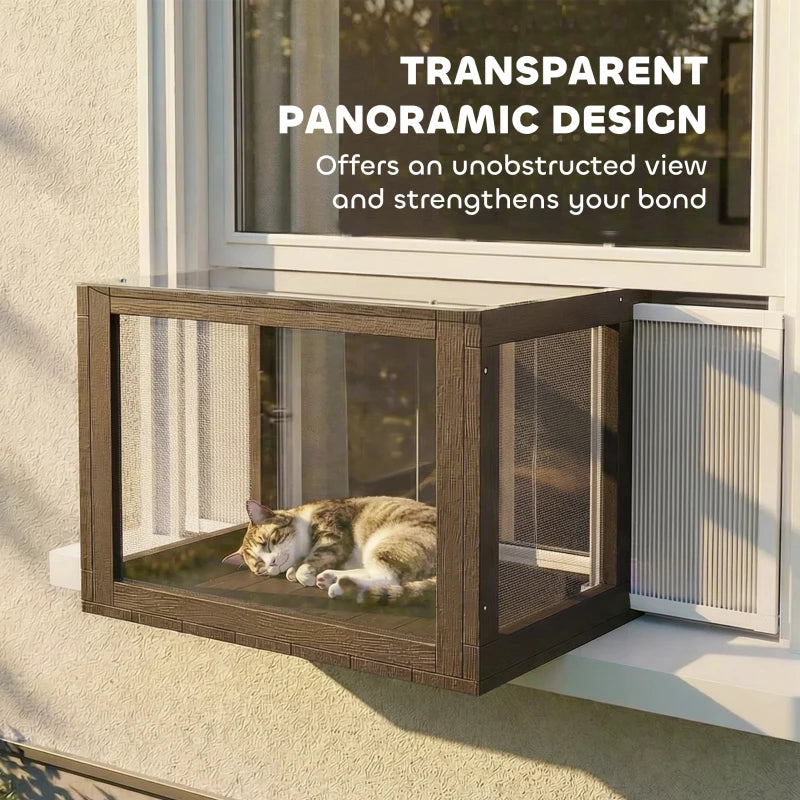 Catio Outdoor Cat Enclosure Adjustable Cat House Waterproof Top for Window 24" x18.5" x16.1" Black & White