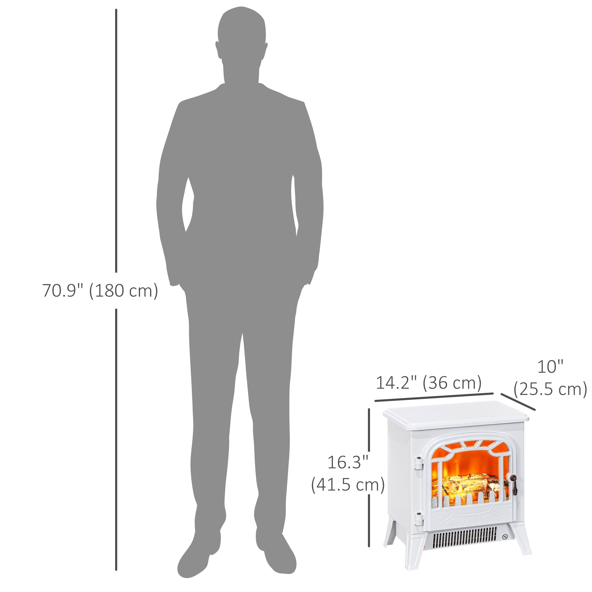 HOMCOM Freestanding Electric Fireplace Stove Heater with Overheat Protection and Realistic Flame Effect, 750W/1500W, White 