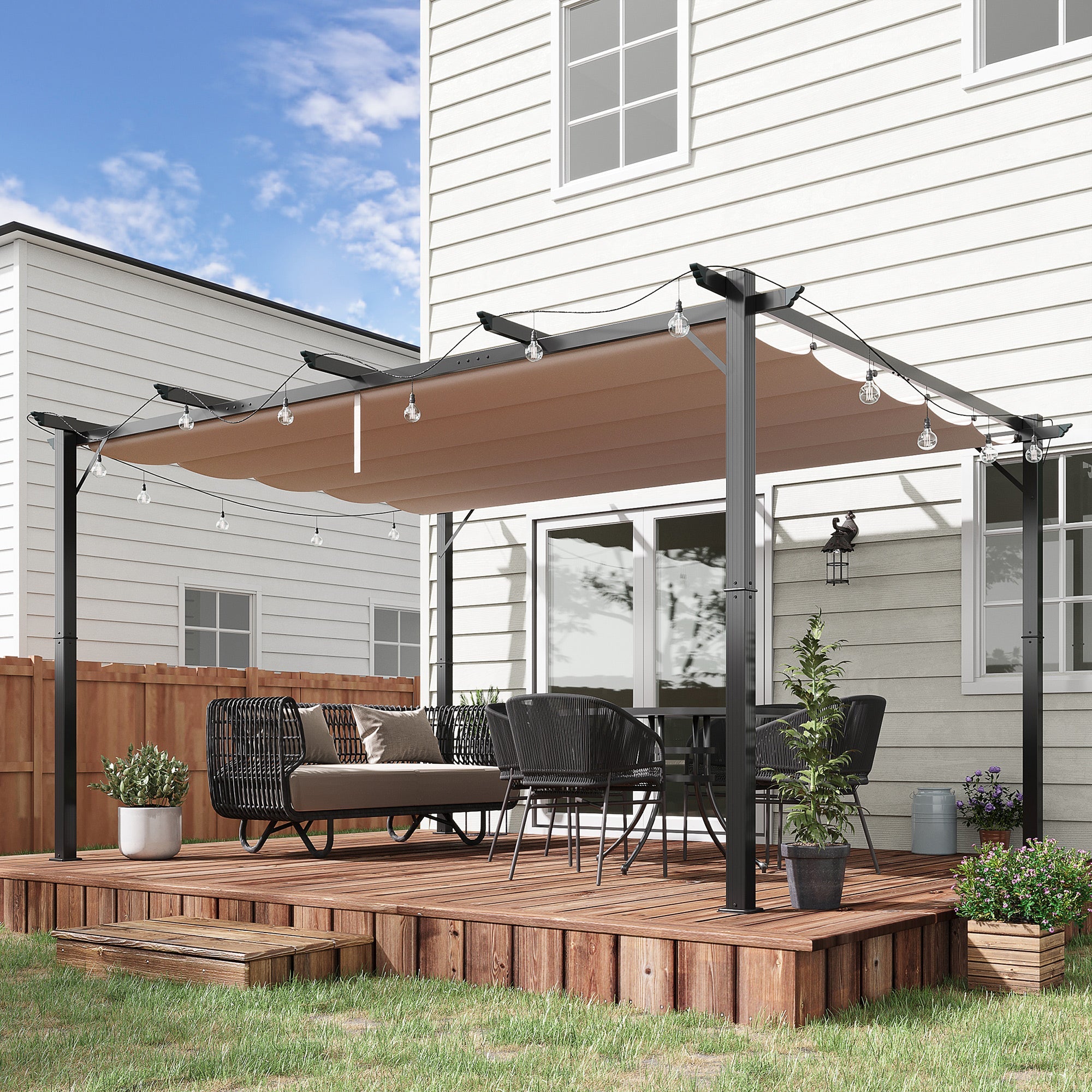 Outsunny 10'x13' Aluminium Pergola Gazebo Outdoor Canopy Sunshade Square Garden Shelter Trellis Grey 