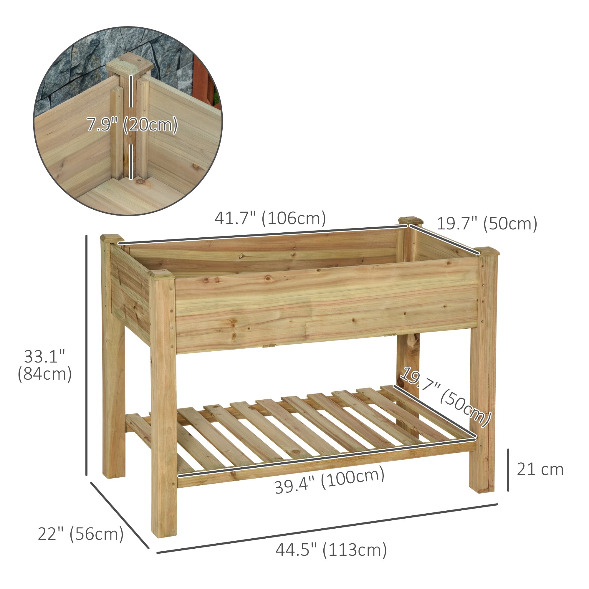 Outsunny 45" x 22" x 33" Raised Garden Bed with Legs and Storage Shelf, Elevated Wooden Planter Box, Gardening Standing Growing Bed 