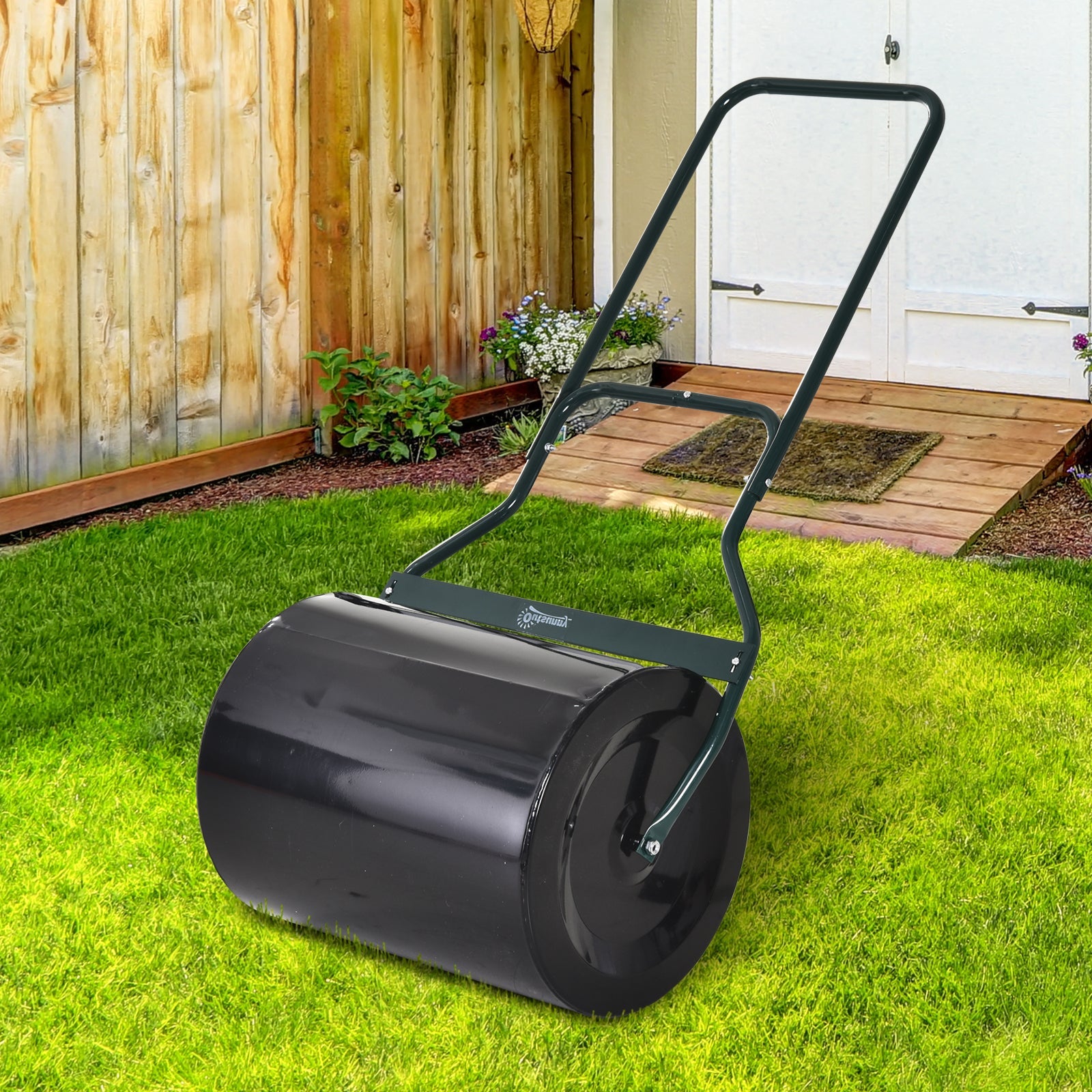 Outsunny Lawn Roller Push Tow Water Sand Filled 60L Equipment Manual Push Rolling Drum 