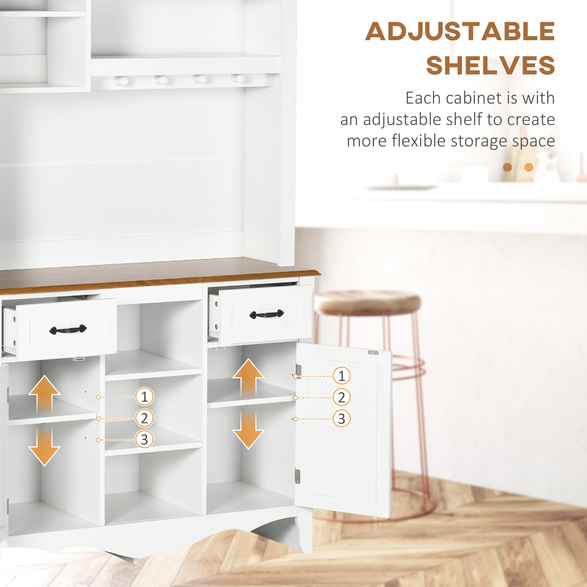 HOMCOM 71" Farmhouse Kitchen Pantry Buffet Hutch Storage Cupboard with Drawer 3 Cabinets 5 Shelves 