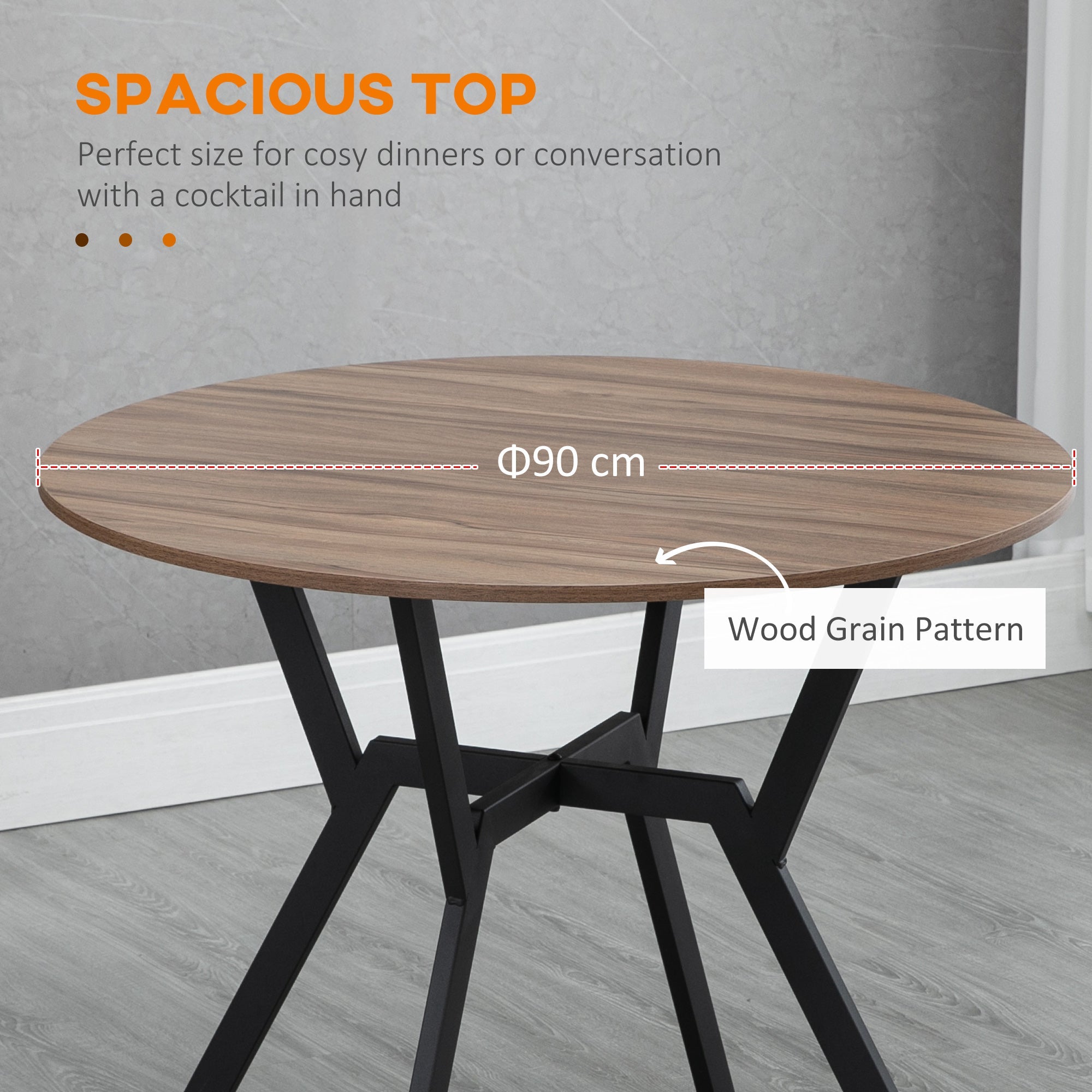 HOMCOM 35 Round Dining Table Modern Space Saving Steel Frame Small Kitchen Table Brown 