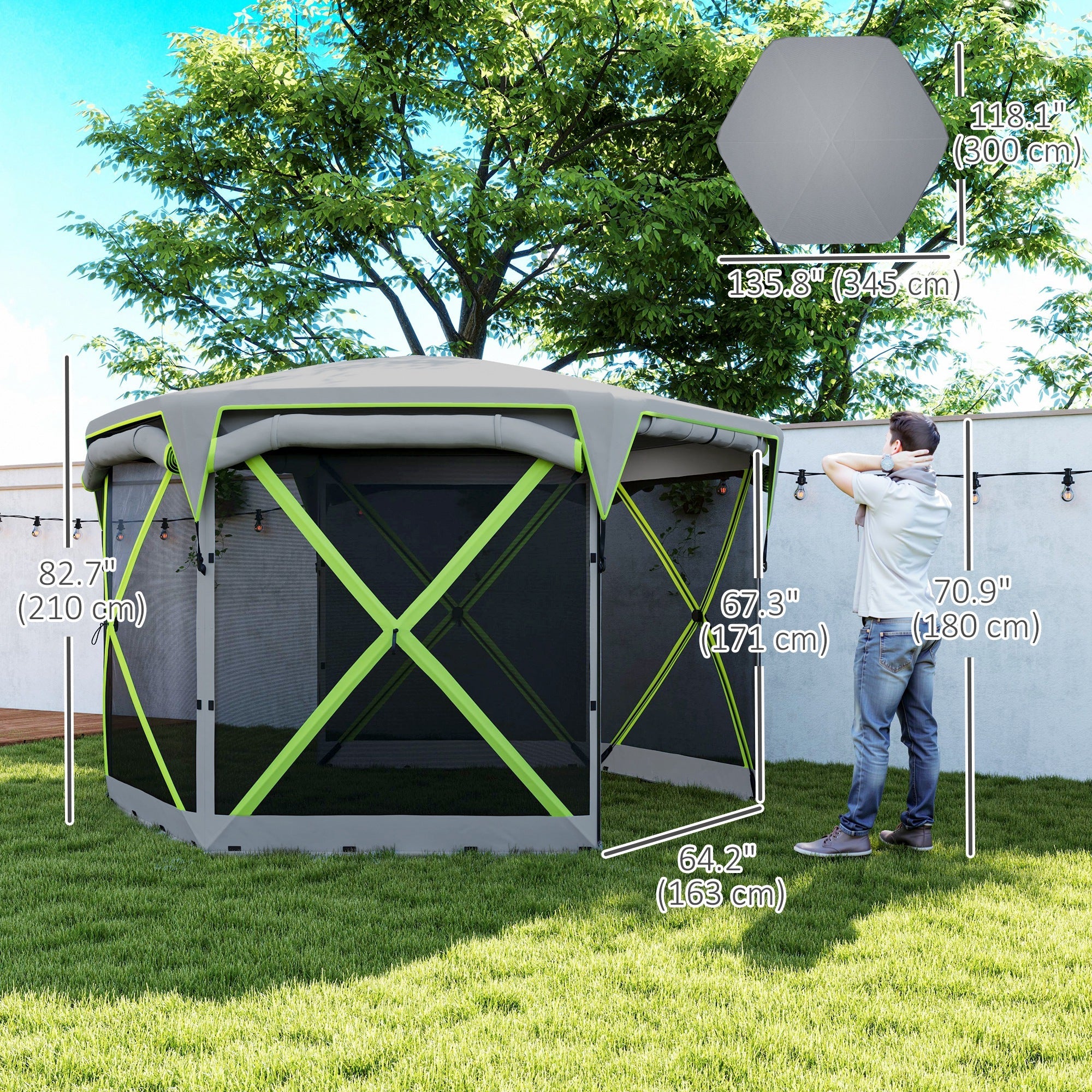 Outsunny 11 x11ft Pop Up Gazebo, Outdoor Camping Tent with Removable Roof & Roll-Up Wind Panels for Backyard & Campsite 