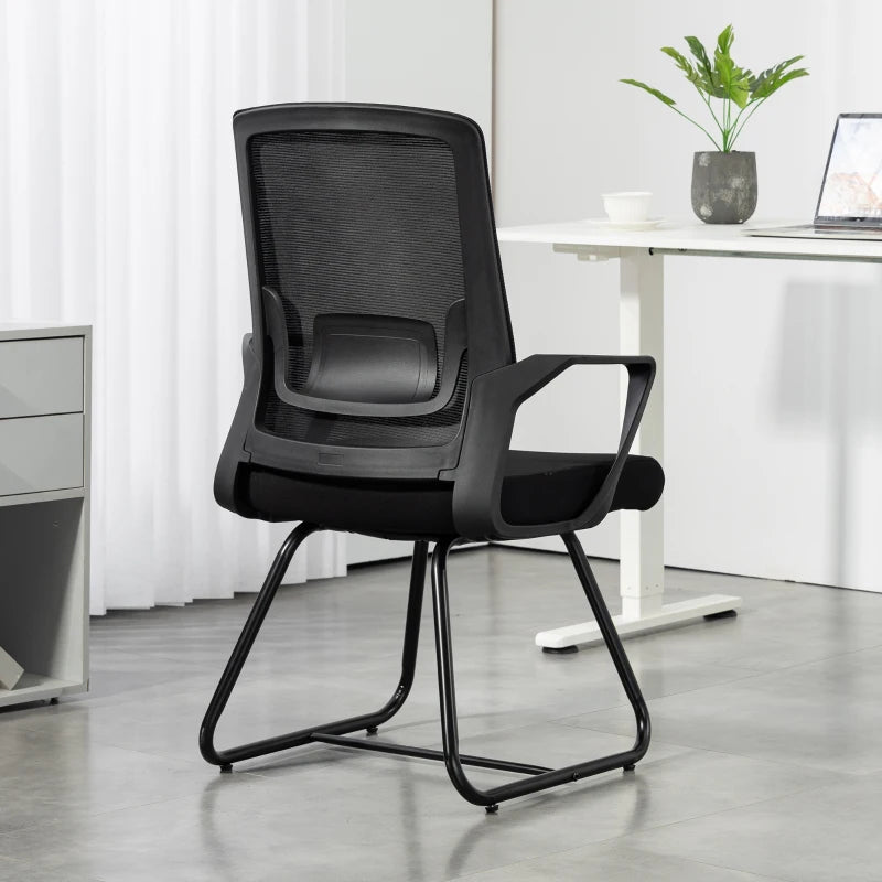 Desk Chair, Desk Chair No Wheels with Mesh Back, Lumbar Support, Metal Base for Reception, Conference