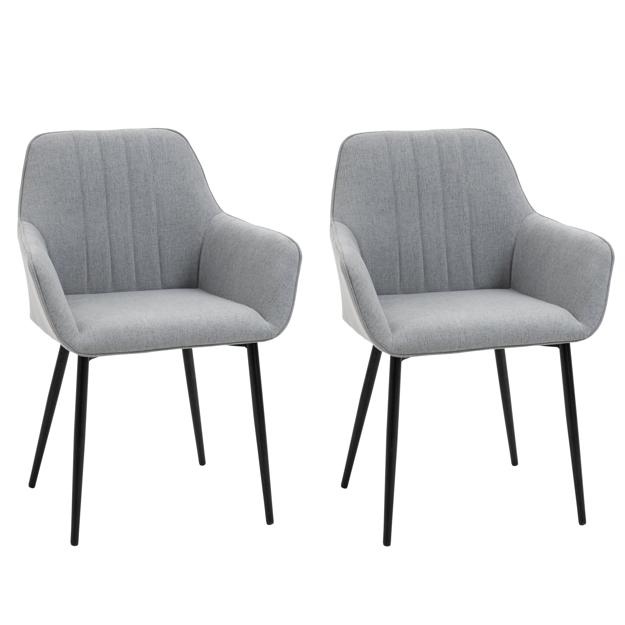 HOMCOM Dining Chairs Set of 2 Upholstered Linen Fabric Accent Chair Metal Legs Comfortable Seating Light Grey 