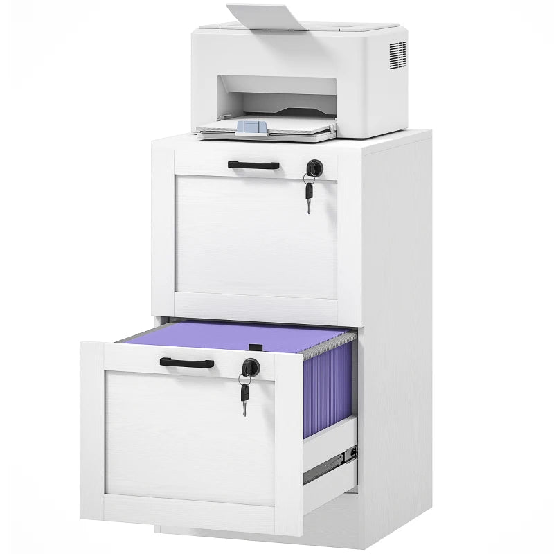 Vertical Filing Cabinet with 2 Drawers, Lock, File Cabinet for Home Office, A4 and Letter Size Files, White