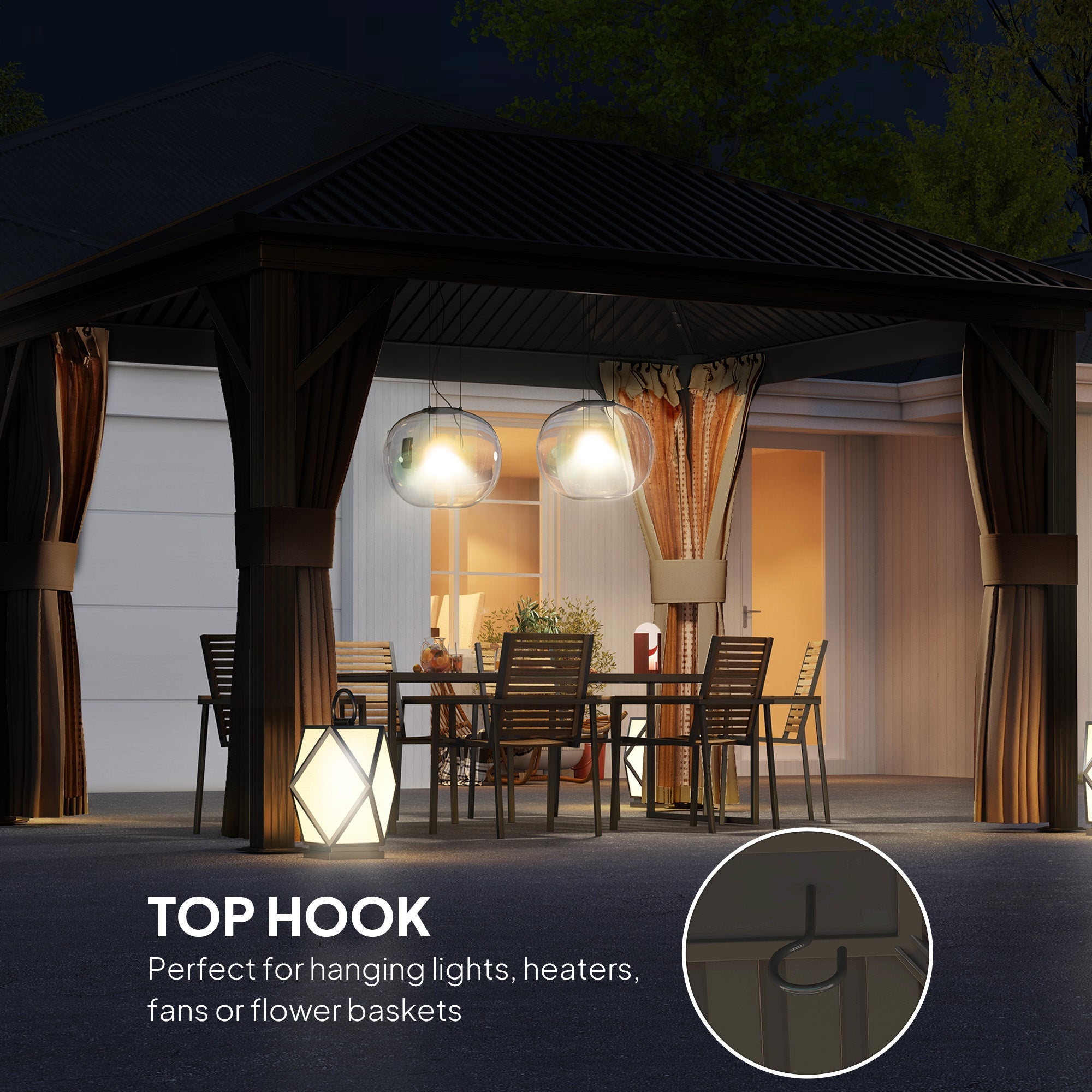 Outsunny 10' x 12' Outdoor Hardtop Gazebo Metal Roof Patio Gazebo with Aluminum Frame, Mesh Nettings, Brown 