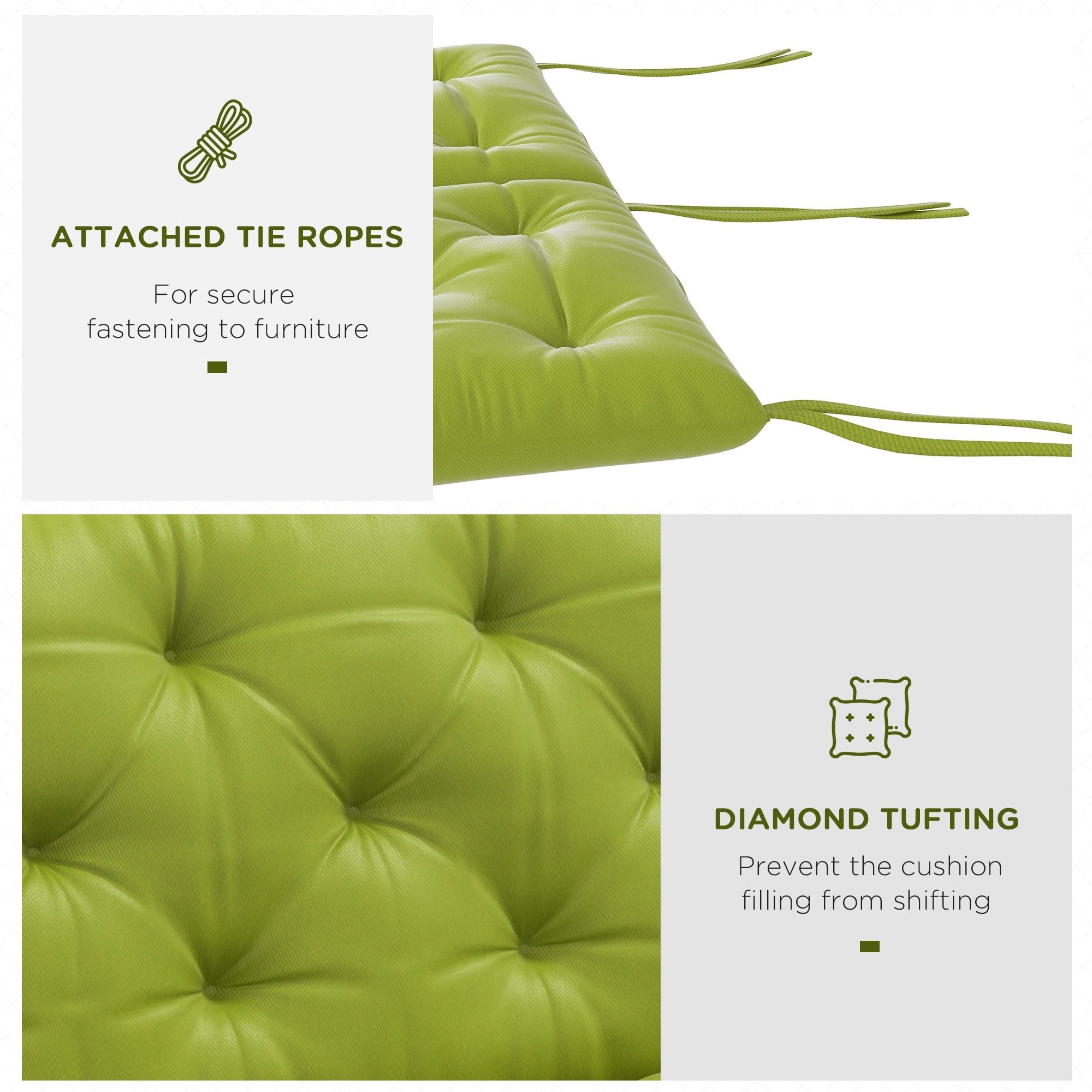 Outsunny 3-Seater Outdoor Bench Swing Chair Replacement Cushions for Patio Garden, Light Green 