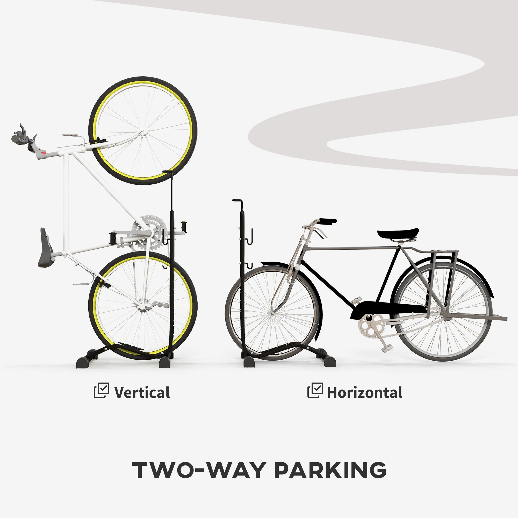 Soozier Vertical Horizontal Bike Rack Bicycle Storage Stand Adjustable Hooks 6"-28" 700c Bikes 