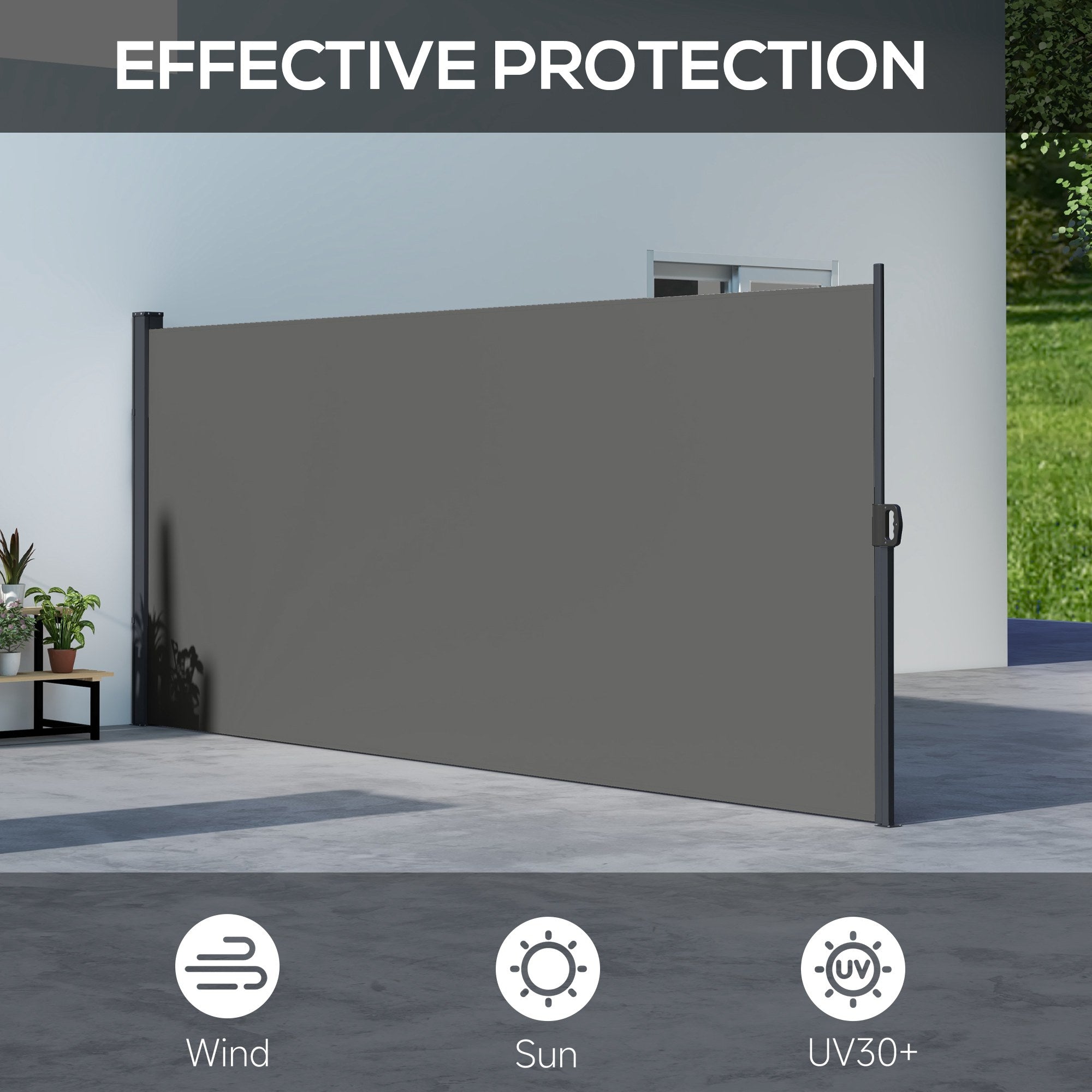 Outsunny Retractable Sidescreen: 13' x 5' Privacy Panel for Outdoor Garden Hot Tub Balcony Terrace Pool, Dark Grey 