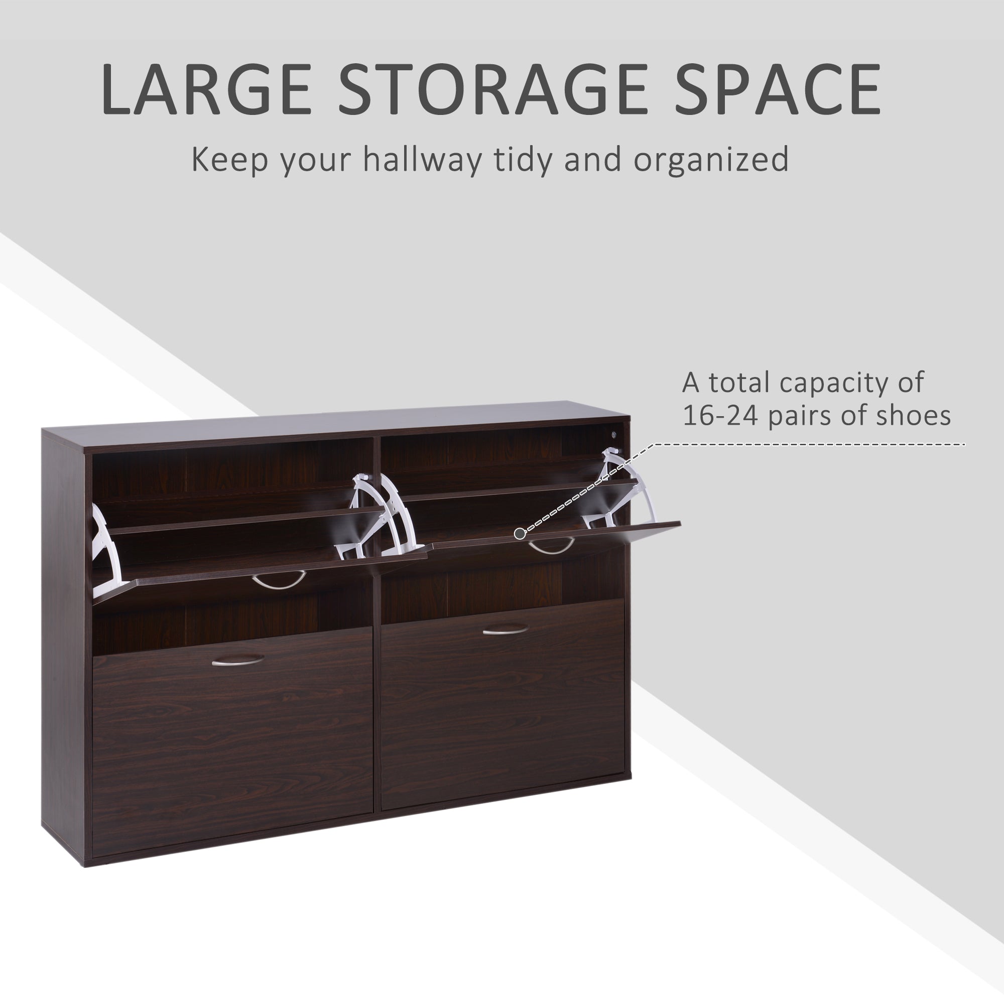 HOMCOM Wooden Shoe Storage Cabinet with 4 Flip Down Drawers, Entryway Shoe Shelf Organizer in Rich Brown 