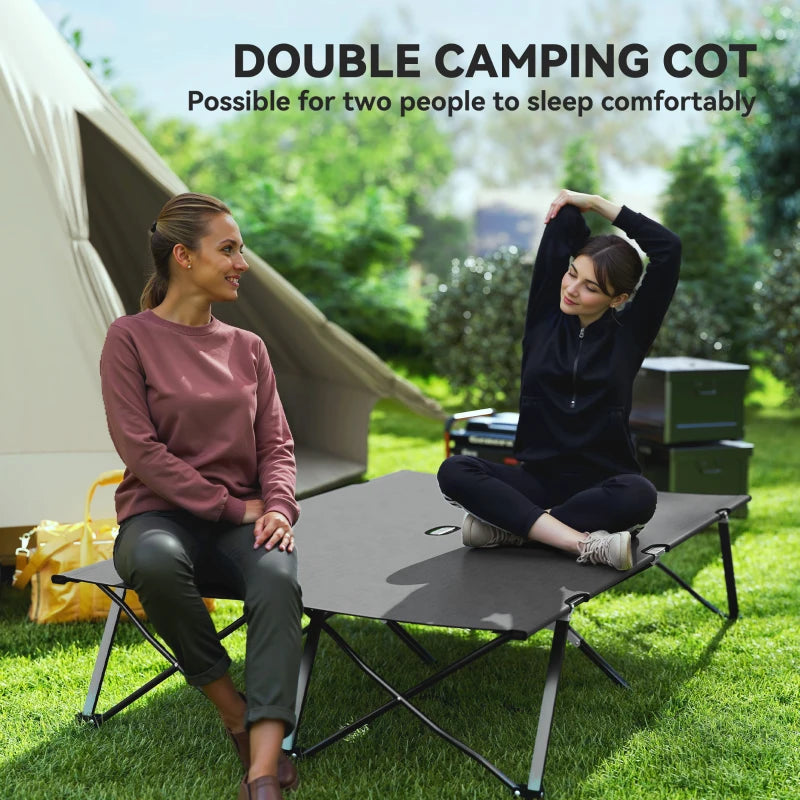 Two Person Folding Camping Cot Outdoor Portable Double Cot with Carrying Bag 76" Dark Grey