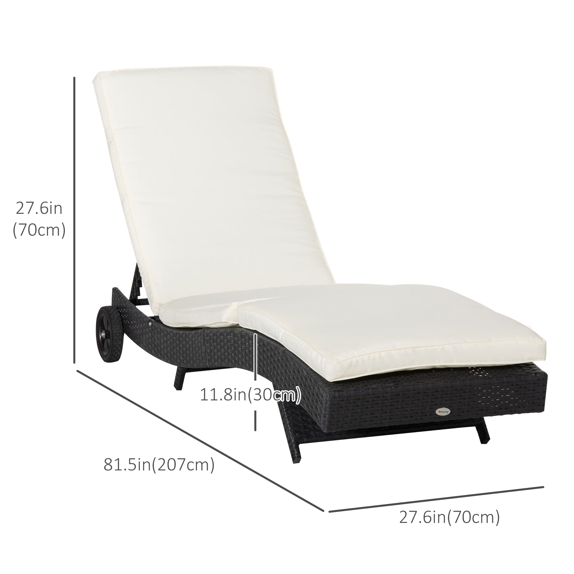 Outsunny Outdoor Adjustable Wicker Chaise Lounge Chair with Cushion & Wheels for Patio, Deck, Poolside, Cream White 