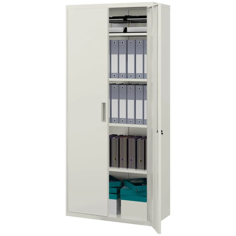 71" Tall Garage Cabinet, Metal Storage Cabinet with 2 Doors, 4 Adjustable Shelves for Home Office, Study, Garage, White
