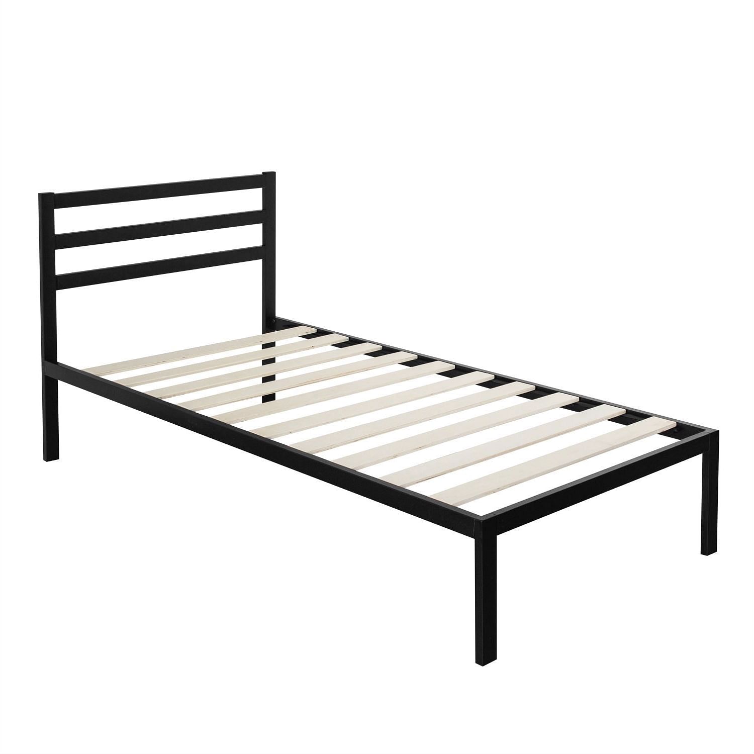 Twin Modern Metal Platform Bed Frame with Headboard and Wood Slats - Free Shipping