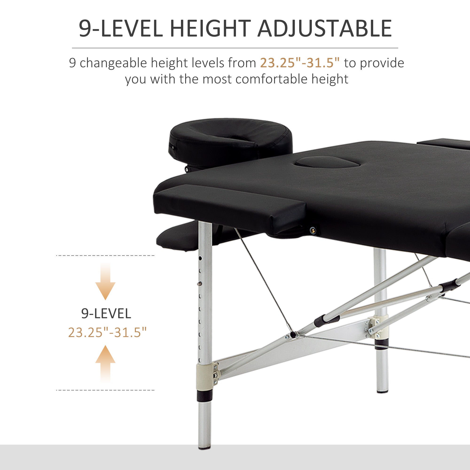 HOMCOM 73" 2 Section Foldable Massage Table Professional Salon SPA Facial Couch Tatoo Bed w/ Carry Bag Black 