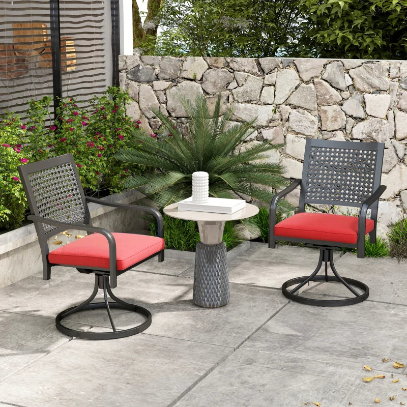 Patio Swivel Chairs with Cushion, Outdoor Swivel Rocker with Curved Armrests, Red
