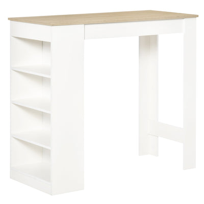 HOMCOM Bar Table, High Top Pub Table with 4 Storage Shelves, Modern Bar Height Table for Home Bar, Kitchen, Natural 