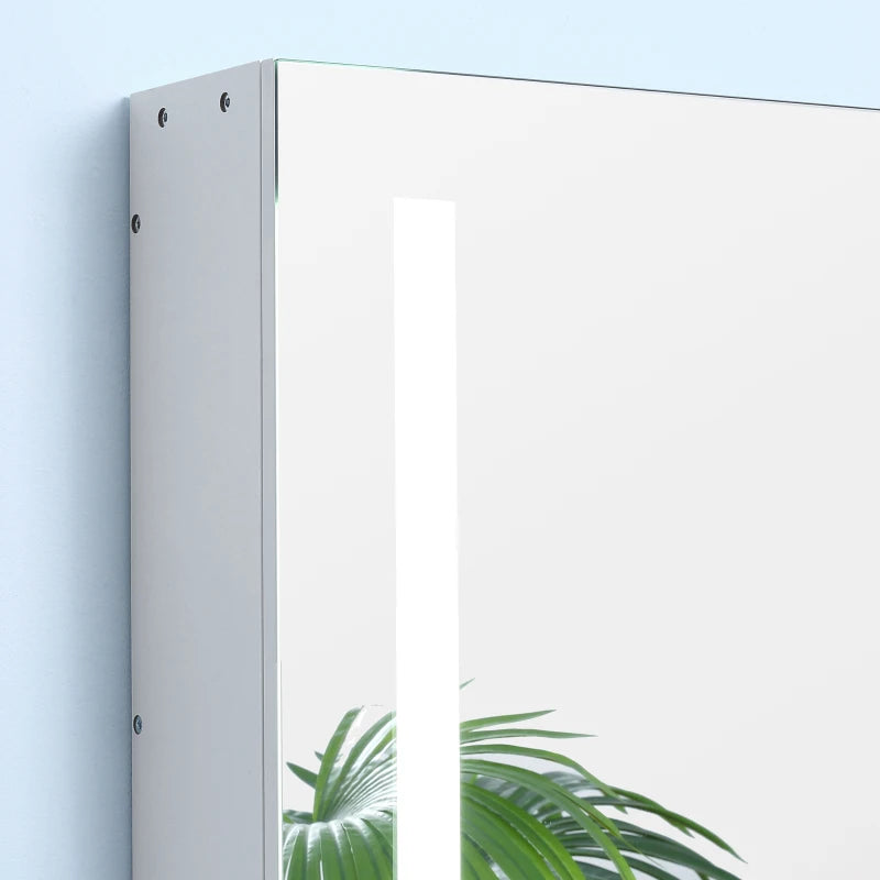 LED Medicine Cabinet with Mirror and Lights, 27.5" x 25.5" Lighted Bathroom Wall Cabinet, Bathroom Mirror Cabinet with Adjustable Shelf, USB Charge, White