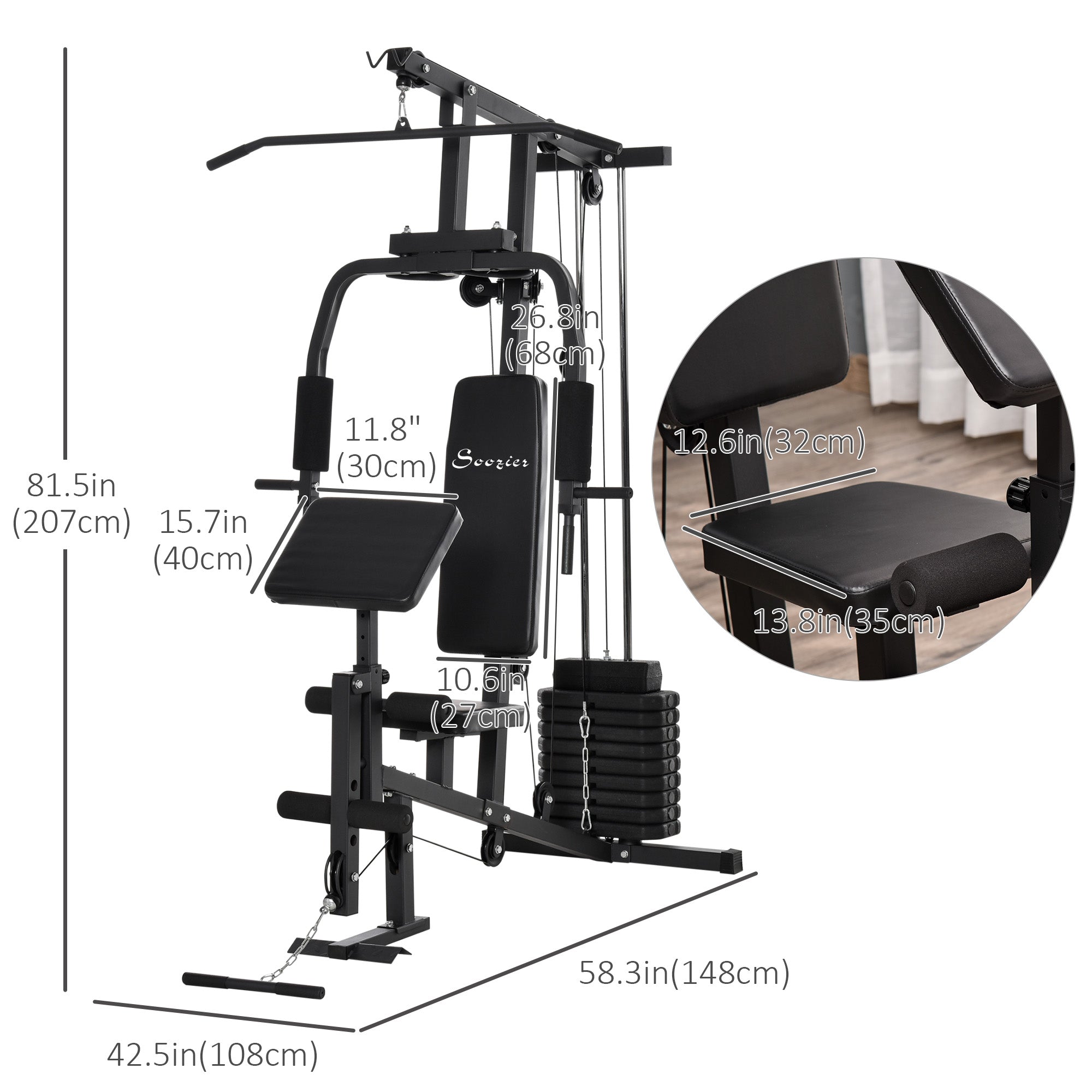 Soozier Multifunction Home Power Exercise Gym System Weight Training Exercise Workout Station Fitness Strength Machine for Whole Body 