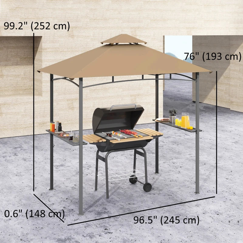 8' x 5' BBQ Grill Gazebo Tent with Double Tiered Canopy for Outdoor Sun Shade,  Khaki