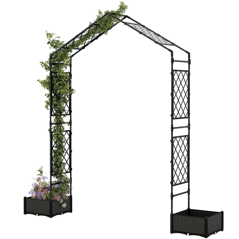 Garden Arch Outdoor Trellis Arbor with 2 Planter Boxes, 90.6" x 15.7" x 88.2", Black