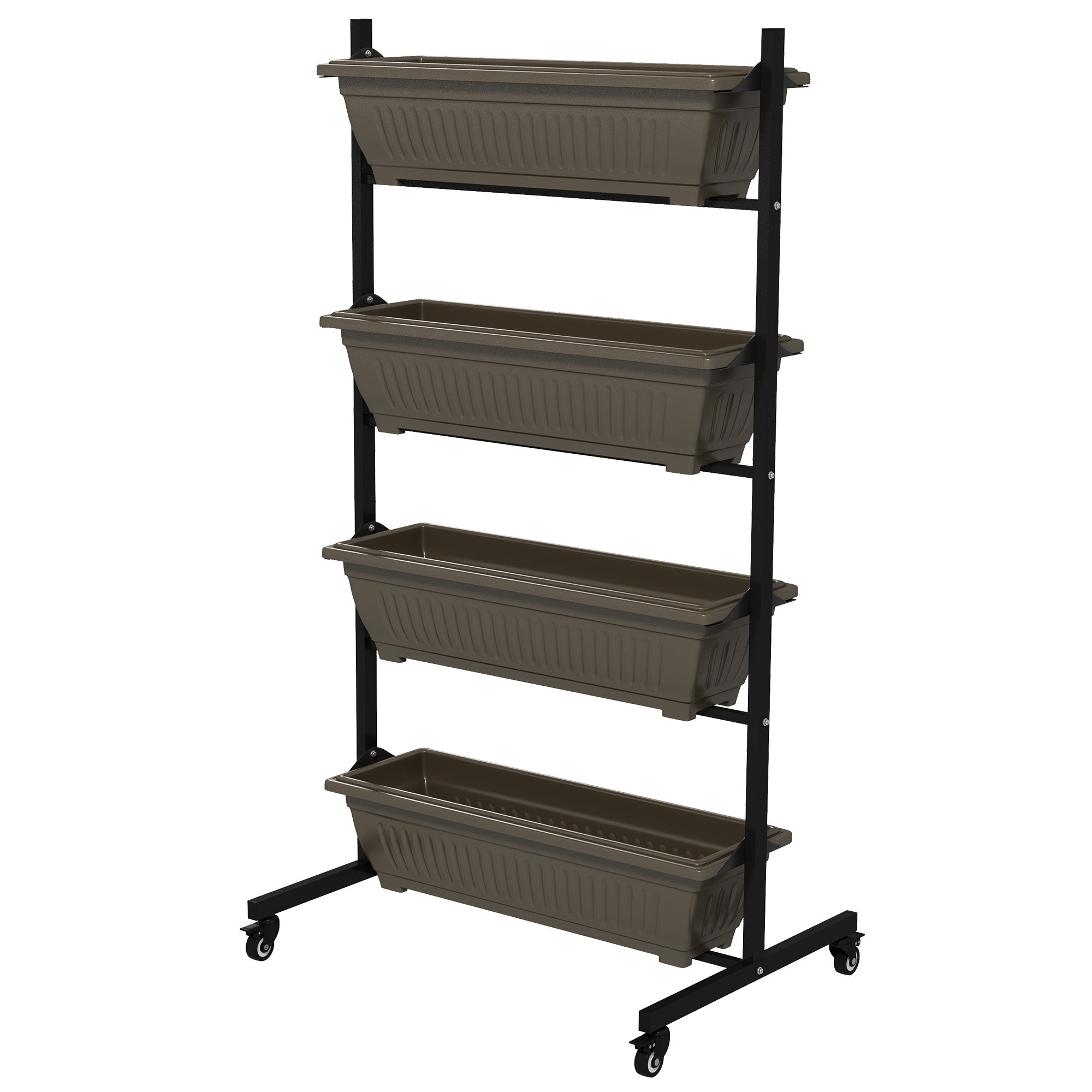 Outsunny 4-Tier Vertical Garden Planter with Wheels 4 Boxes Outdoor Plant Stand for Vegetables Flowers Brown 