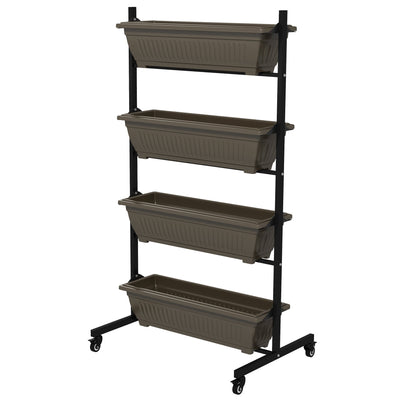 Outsunny 4-Tier Vertical Garden Planter with Wheels 4 Boxes Outdoor Plant Stand for Vegetables Flowers Brown 