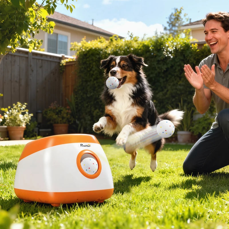 Automatic Dog Ball Launcher, Automatic Ball Launcher with 3 ETPU Balls, 26-79ft, for Medium and Large Dogs, Orange