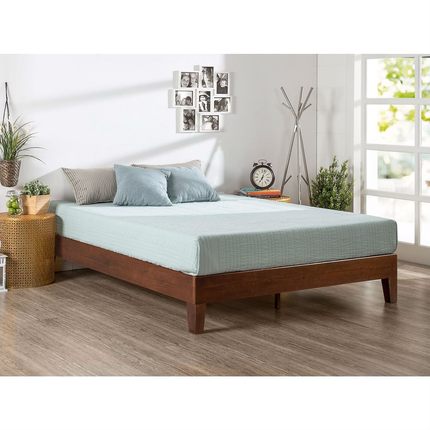 Queen size Modern Low Profile Solid Wood Platform Bed Frame in Espresso - Free Shipping