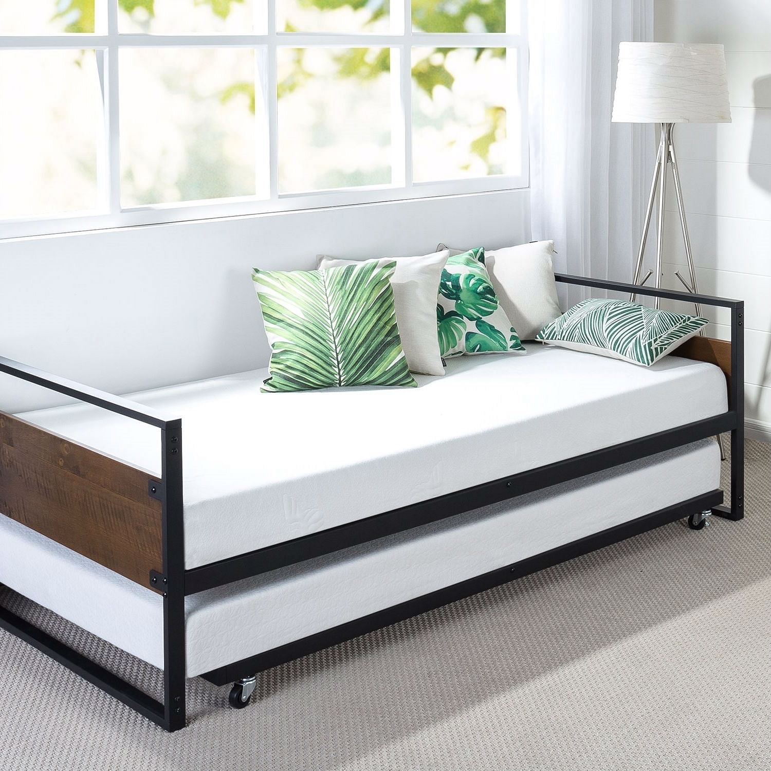 Twin size Metal Wood Daybed Frame with Roll Out Trundle Bed - Free Shipping