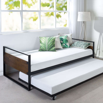 Twin size Metal Wood Daybed Frame with Roll Out Trundle Bed - Free Shipping 
