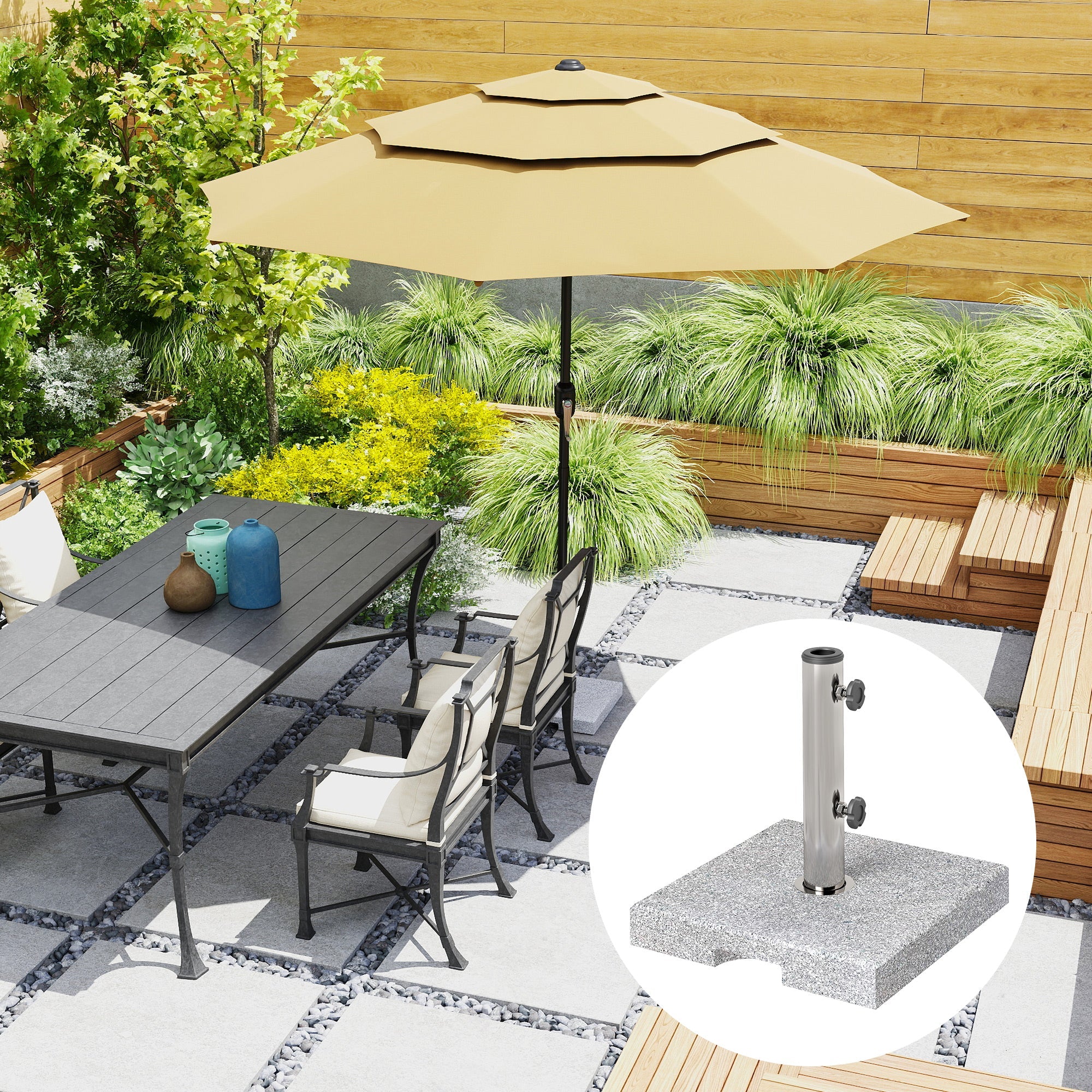 Outsunny Square Patio Umbrella Base, Outdoor Umbrella Stand with Handles 2 Adjustable Knobs, Heavy Duty Patio Umbrella Stand for Garden Deck Poolside, Grey 