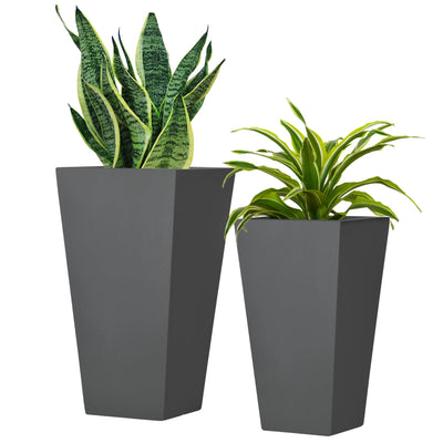 Outsunny Set of 2 Tall Planters with Drainage Holes, 22" / 18" Outdoor Flower Pots for Patio, Yard, Garden, Grey 