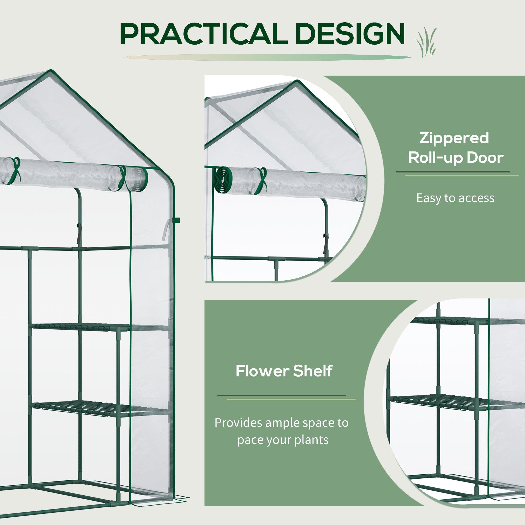 Outsunny Greenhouse Getaway: 56" x 29" x 77" Mini Walk-in Greenhouse with 4 Shelves, Roll-Up Door, Weather Cover, Clear 
