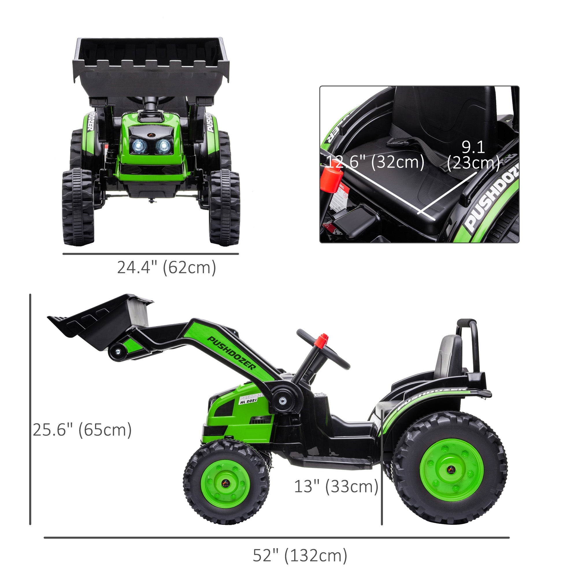 Aosom Kids Tractor 6V Battery Powered Digger Ride On Excavator Music Headlight Moving Forward Backward Green 