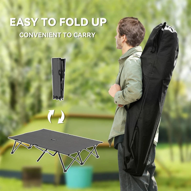 Two Person Folding Camping Cot Outdoor Portable Double Cot with Carrying Bag 76" Dark Grey