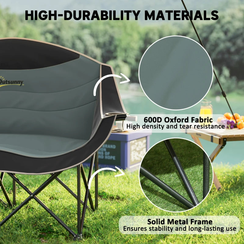 Portable Camp Chair, Double Camping Chair with Cup Holders and Carry Bag, Support 551 lbs, Black