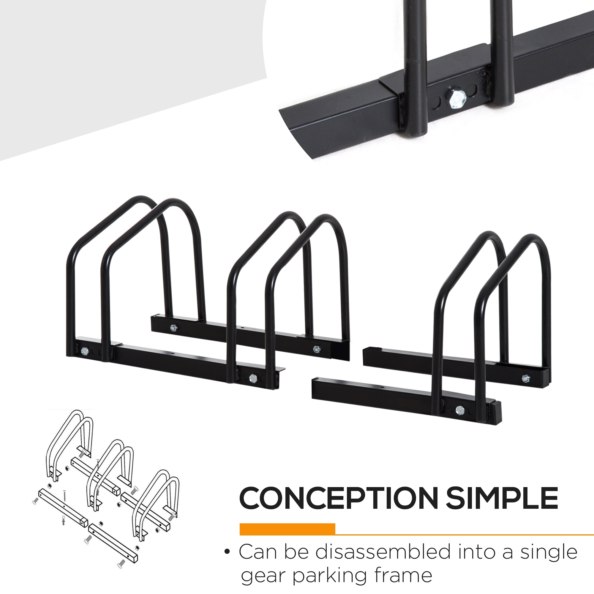 Soozier Cycle Park Pro Rack: 3-Bike Floor Parking Rack, Bicycle Storage Stand for Garage Organizer Black 