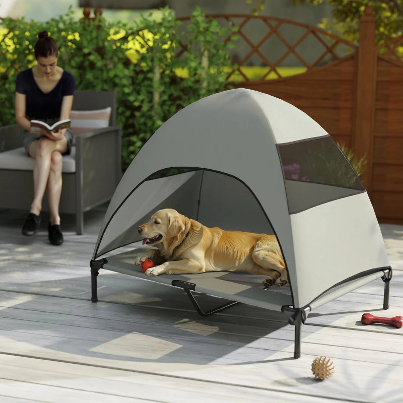 Elevated Dog Bed with Canopy Raised Dog Bed  Washable Mesh Steel Frame 41.7" x 29.9" x 39" Light Grey