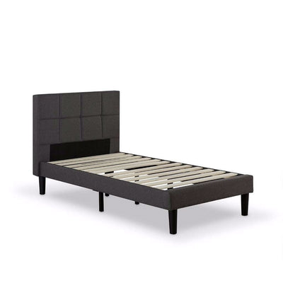 Twin size Classic Grey Fabric Upholstered Platform Bed with Padded Headboard - Free Shipping 