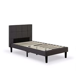 Twin size Classic Grey Fabric Upholstered Platform Bed with Padded Headboard - Free Shipping