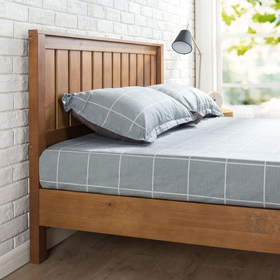 Twin Solid Wood Platform Bed Frame with Headboard in Medium Brown Finish - Free Shipping 