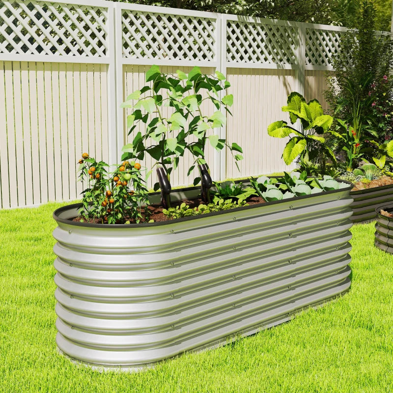 Galvanized Raised Garden Bed, 6 x 2 x 2 ft Modular Metal Garden Beds with Rubber Strip Edging, Silver