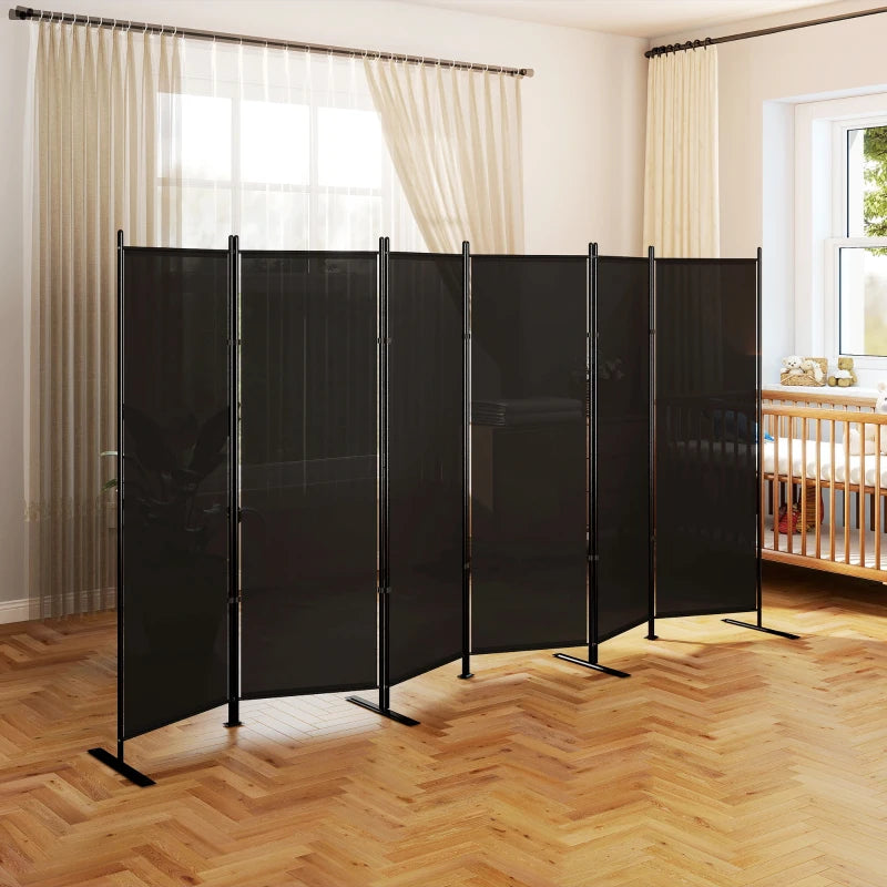 6 Panel Room Divider, 6 Ft Folding Privacy Screen, Portable Freestanding Partition Wall Divider, Charcoal Grey