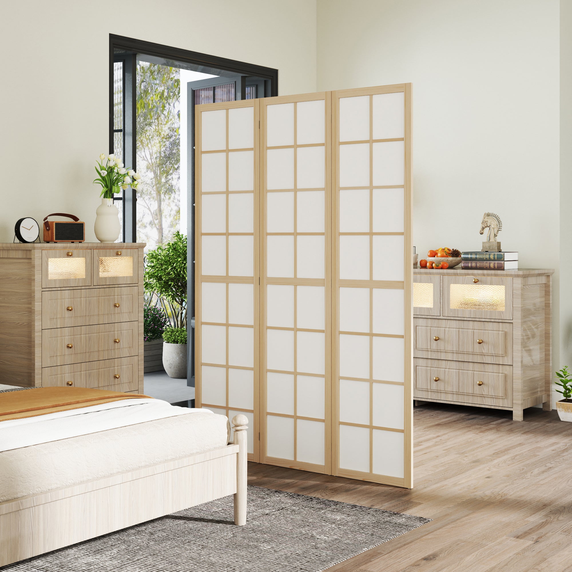 HOMCOM 3 Panel Room Divider, 5.6 ft Folding Wall Divider Room Partition for Home Office, Bedroom 